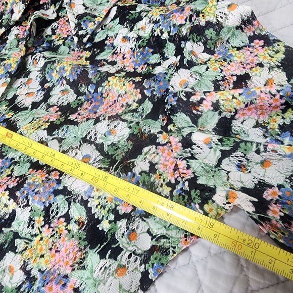 Vtg Lorisa Sheer Blouse Black Multi-Color Floral Print 1970s Button Up Top - Picture 7 of 9
